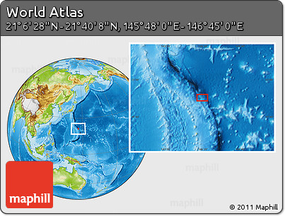 Physical Location Map of the Area around 21° 23' 18" N, 146° 16' 30" E