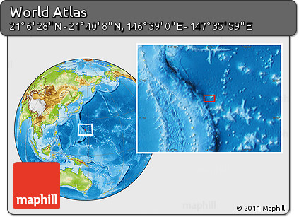 Physical Location Map of the Area around 21° 23' 18" N, 147° 7' 30" E