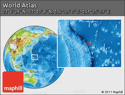Physical Location Map of the Area around 21° 23' 18" N, 147° 7' 30" E