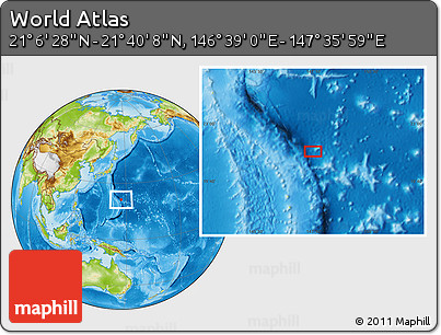 Physical Location Map of the Area around 21° 23' 18" N, 147° 7' 30" E