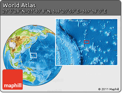 Physical Location Map of the Area around 21° 23' 18" N, 148° 49' 29" E
