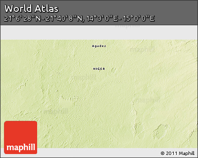 Physical 3D Map of the Area around 21° 23' 18" N, 14° 31' 30" E