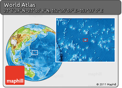 Physical Location Map of the Area around 21° 23' 18" N, 153° 4' 29" E