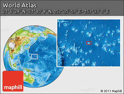Physical Location Map of the Area around 21° 23' 18" N, 153° 4' 29" E