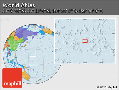 Political Location Map of the Area around 21° 23' 18" N, 159° 1' 30" E