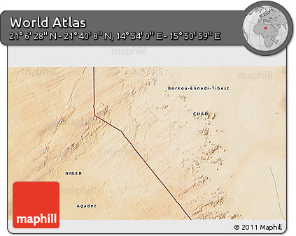 Satellite 3D Map of the Area around 21° 23' 18" N, 15° 22' 30" E
