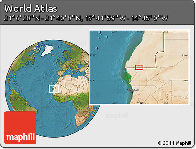 Satellite Location Map of the Area around 21° 23' 18" N, 15° 13' 29" W