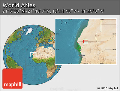 Satellite Location Map of the Area around 21° 23' 18" N, 15° 13' 29" W