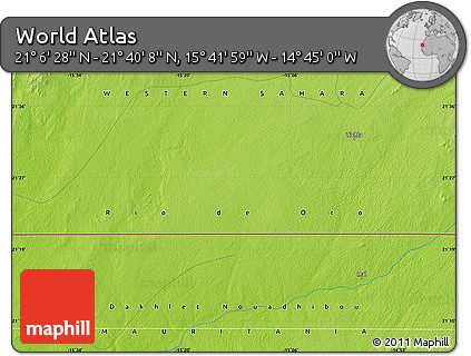 Physical Map of the Area around 21° 23' 18" N, 15° 13' 29" W
