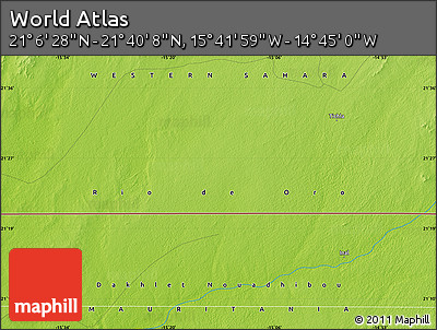 Physical Map of the Area around 21° 23' 18" N, 15° 13' 29" W