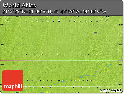 Physical Map of the Area around 21° 23' 18" N, 15° 13' 29" W