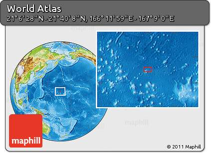 Physical Location Map of the Area around 21° 23' 18" N, 166° 40' 30" E