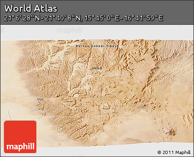 Satellite 3D Map of the Area around 21° 23' 18" N, 16° 13' 30" E