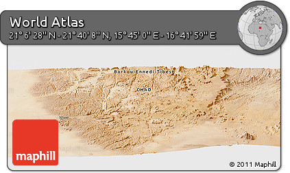 Satellite Panoramic Map of the Area around 21° 23' 18" N, 16° 13' 30" E