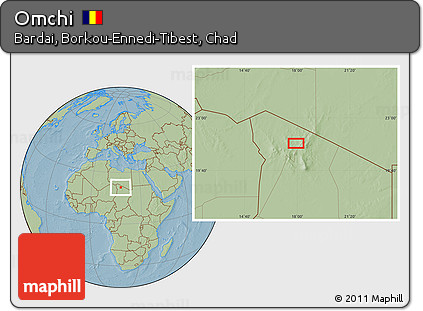 Savanna Style Location Map of Omchi, hill shading