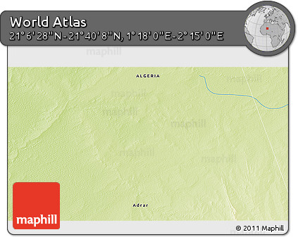 Physical 3D Map of the Area around 21° 23' 18" N, 1° 46' 29" E
