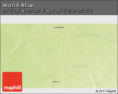Physical 3D Map of the Area around 21° 23' 18" N, 1° 46' 29" E