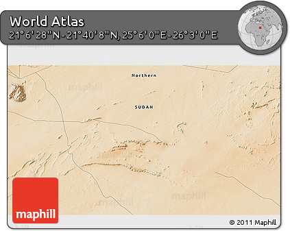 Satellite 3D Map of the Area around 21° 23' 18" N, 25° 34' 30" E