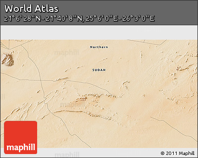 Satellite 3D Map of the Area around 21° 23' 18" N, 25° 34' 30" E