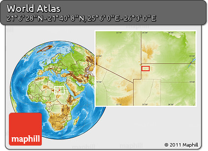 Physical Location Map of the Area around 21° 23' 18" N, 25° 34' 30" E
