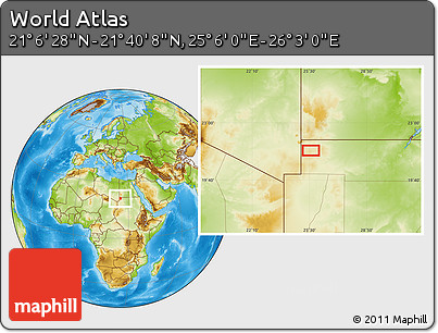 Physical Location Map of the Area around 21° 23' 18" N, 25° 34' 30" E