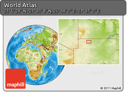 Physical Location Map of the Area around 21° 23' 18" N, 27° 16' 29" E