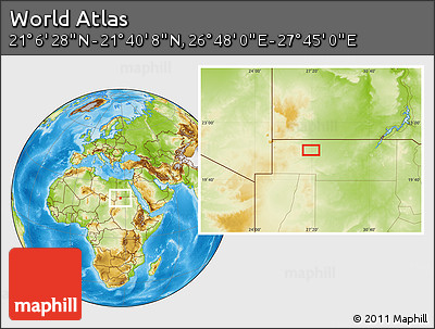 Physical Location Map of the Area around 21° 23' 18" N, 27° 16' 29" E