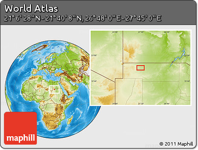 Physical Location Map of the Area around 21° 23' 18" N, 27° 16' 29" E