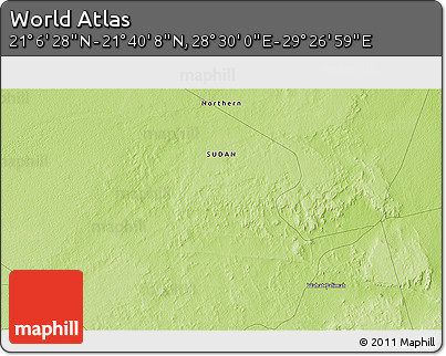 Physical 3D Map of the Area around 21° 23' 18" N, 28° 58' 30" E