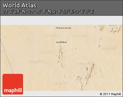 Satellite 3D Map of the Area around 21° 23' 18" N, 2° 37' 30" E
