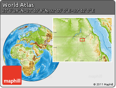 Physical Location Map of the Area around 21° 23' 18" N, 33° 13' 30" E