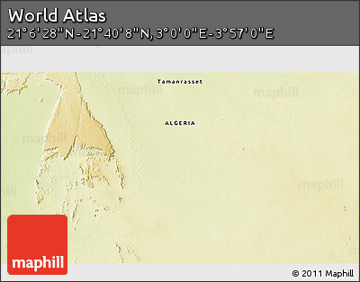 Physical 3D Map of the Area around 21° 23' 18" N, 3° 28' 30" E
