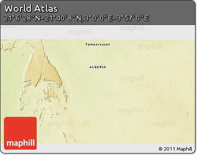 Physical 3D Map of the Area around 21° 23' 18" N, 3° 28' 30" E
