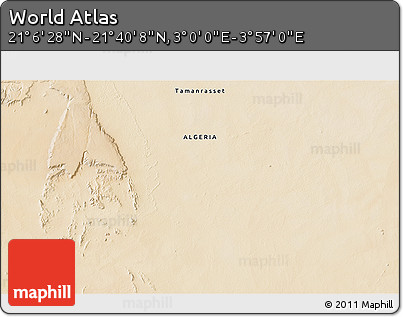 Satellite 3D Map of the Area around 21° 23' 18" N, 3° 28' 30" E