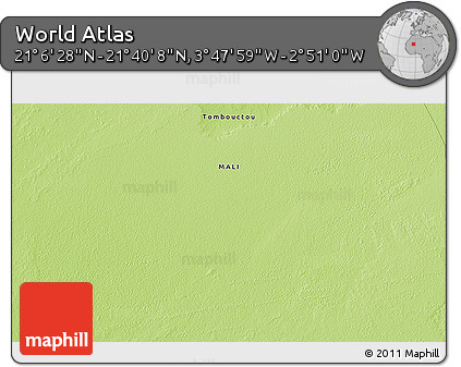 Physical 3D Map of the Area around 21° 23' 18" N, 3° 19' 30" W