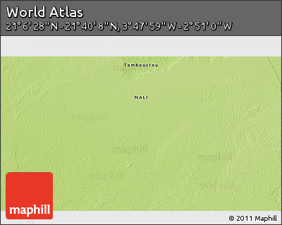 Physical 3D Map of the Area around 21° 23' 18" N, 3° 19' 30" W