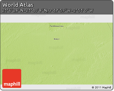 Physical 3D Map of the Area around 21° 23' 18" N, 3° 19' 30" W