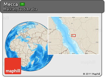 Shaded Relief Location Map of Mecca