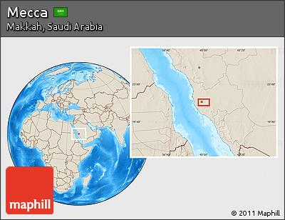 Shaded Relief Location Map of Mecca