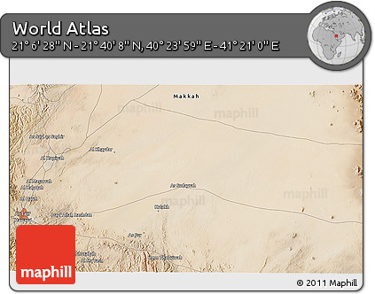 Satellite 3D Map of the Area around 21° 23' 18" N, 40° 52' 30" E