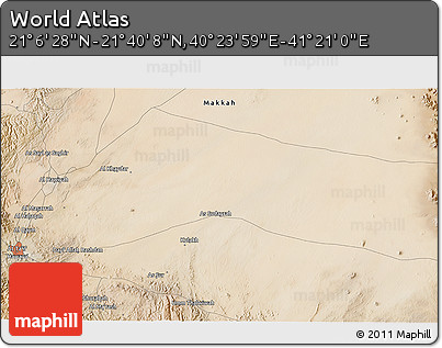 Satellite 3D Map of the Area around 21° 23' 18" N, 40° 52' 30" E