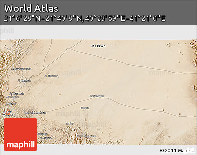 Satellite 3D Map of the Area around 21° 23' 18" N, 40° 52' 30" E