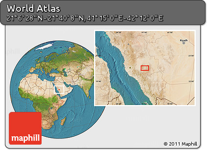 Satellite Location Map of the Area around 21° 23' 18" N, 41° 43' 30" E