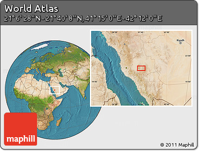 Satellite Location Map of the Area around 21° 23' 18" N, 41° 43' 30" E