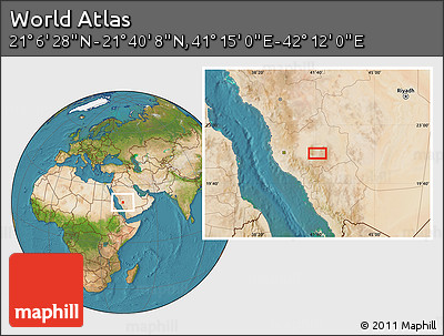 Satellite Location Map of the Area around 21° 23' 18" N, 41° 43' 30" E
