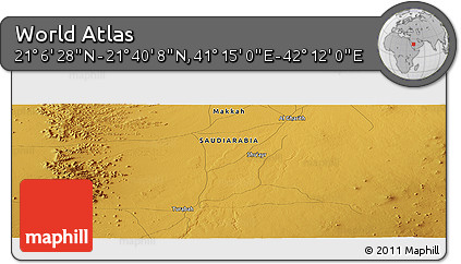 Physical Panoramic Map of the Area around 21° 23' 18" N, 41° 43' 30" E
