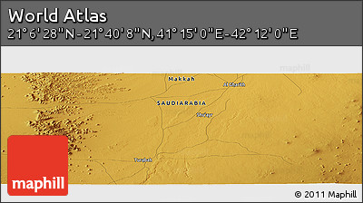 Physical Panoramic Map of the Area around 21° 23' 18" N, 41° 43' 30" E