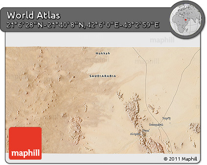 Satellite 3D Map of the Area around 21° 23' 18" N, 42° 34' 30" E