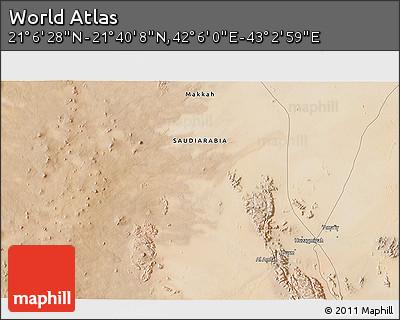 Satellite 3D Map of the Area around 21° 23' 18" N, 42° 34' 30" E