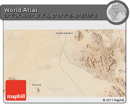 Satellite 3D Map of the Area around 21° 23' 18" N, 43° 25' 29" E